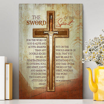 Cross Bible Verses Word Of God Canvas- The Sword Of The Spirit Canvas Wall Art - Christian Canvas Prints - Bible Verse Canvas Art