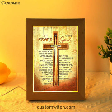 Cross Bible Verses Word Of God Frame Lamp- The Sword Of The Spirit Frame Lamp Art - Christian Night Light - Bible Verse Wooden Lamp