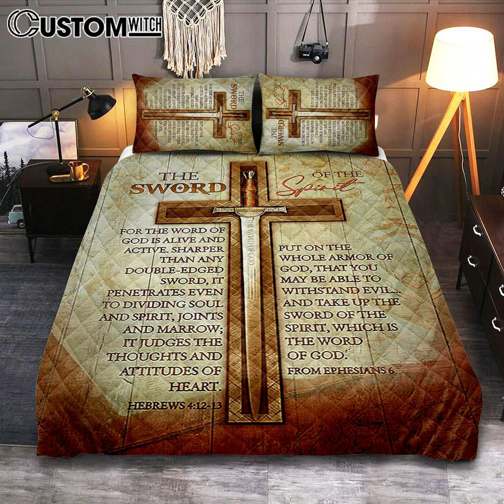 Cross Bible Verses Word Of God Quilt Bedding Set- The Sword Of The Spirit Quilt Bedding Set Bedroom - Christian Quilt Bedding Set Prints