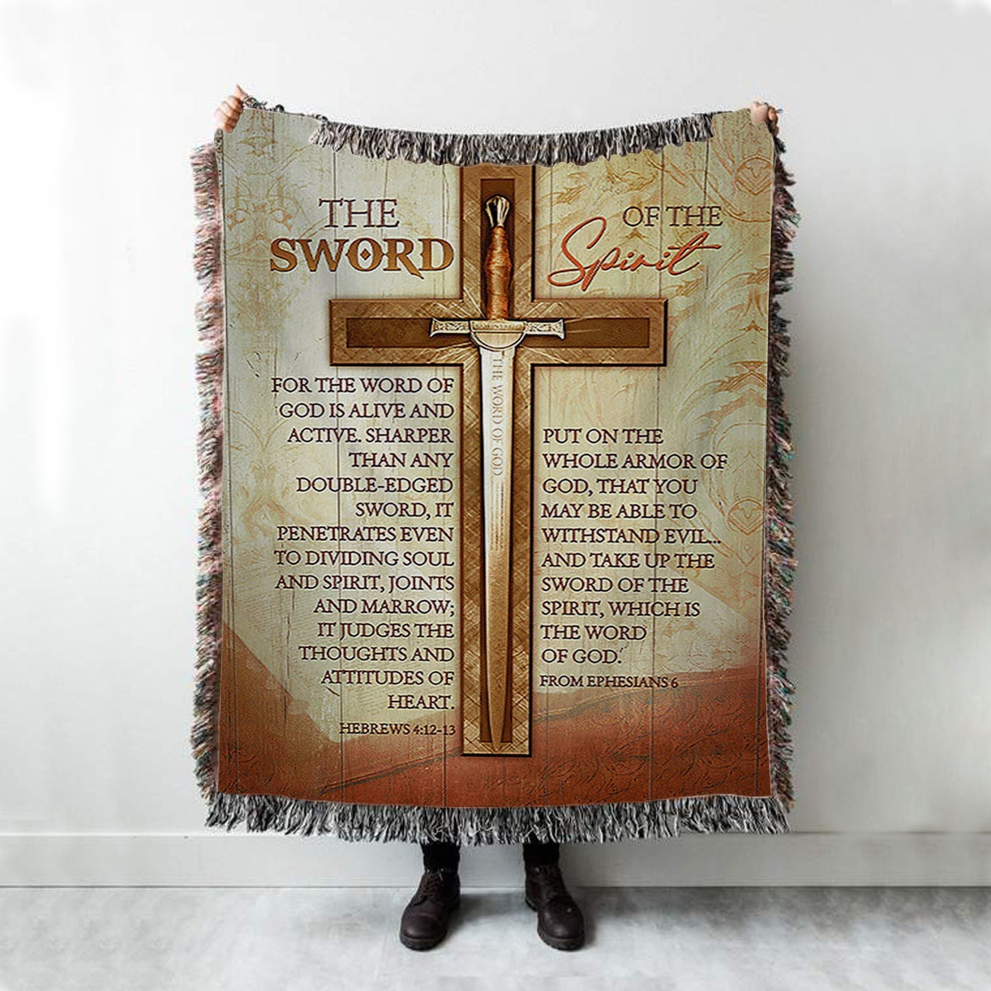 Cross Bible Verses Word Of God Woven Blanket- The Sword Of The Spirit Woven Throw Blanket - Christian Woven Blanket Prints - Bible Verse Woven Blanket Art