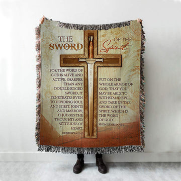 Cross Bible Verses Word Of God Woven Blanket- The Sword Of The Spirit Woven Throw Blanket - Christian Woven Blanket Prints - Bible Verse Woven Blanket Art