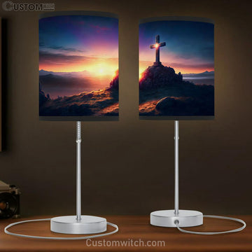 Cross Calvary Hill Golgotha Mountain Sunrise Table Lamp Pictures - Faith Art - Christian Table Lamp Gift Decor