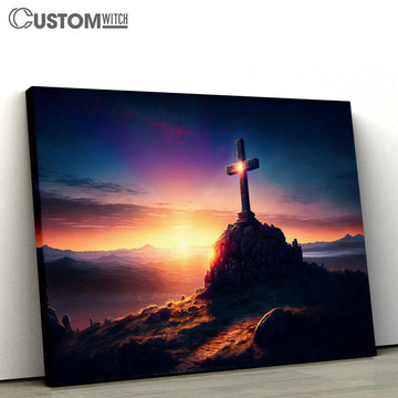 Cross Calvary Hill Golgotha Mountain Sunrise Canvas Pictures - Faith Art - Christian Canvas Wall Art Decor