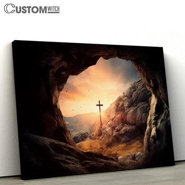 Cross Cave With Sunset Canvas Pictures - Faith Art - Christian Canvas Wall Art Decor