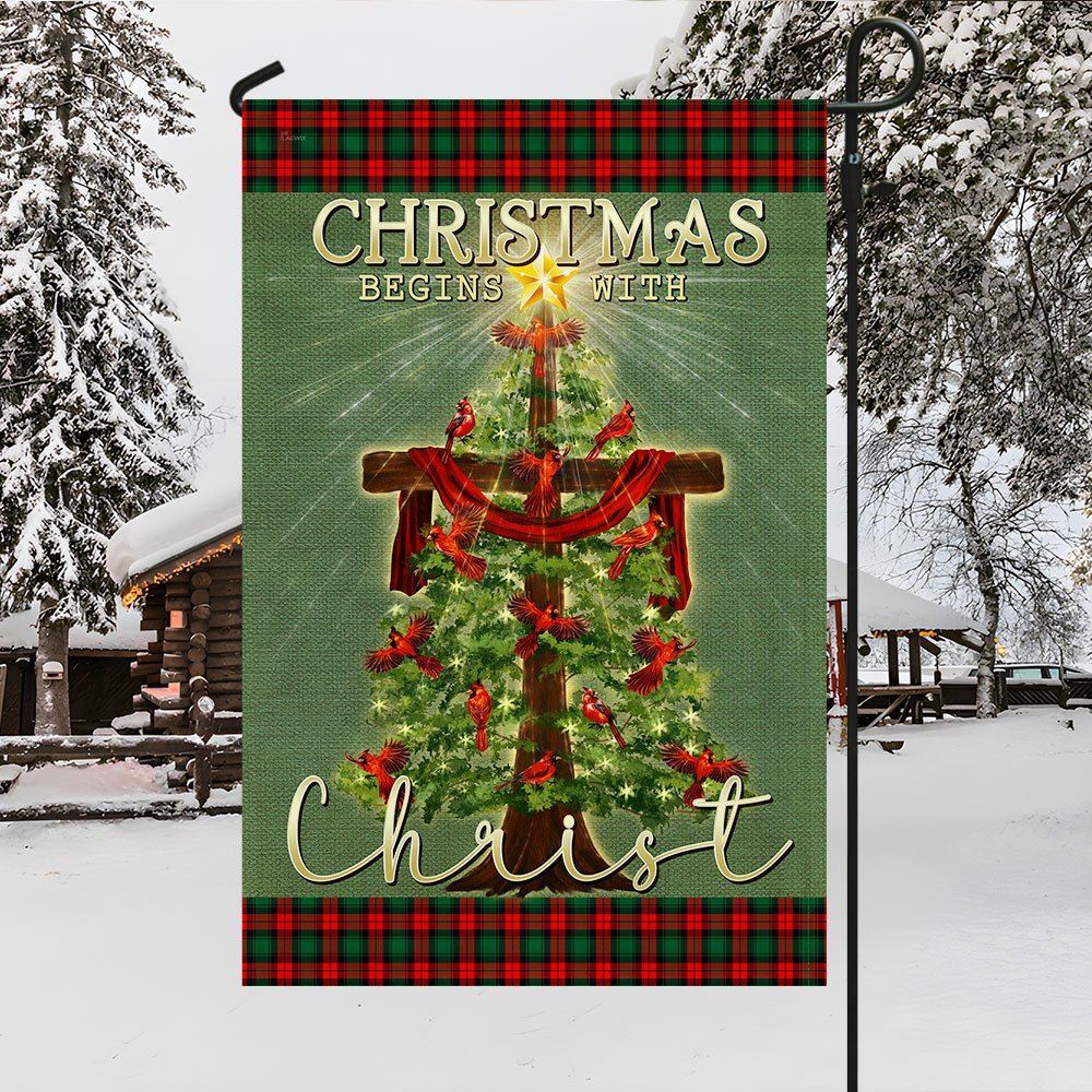 Cross Flag Christmas Begins With Christ Flag, Christian Christmas House Flag, Christmas Outdoor Decor Ideas