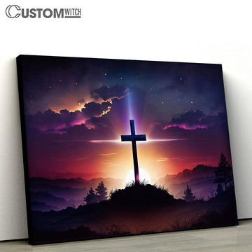 Cross Hill With Sun Canvas Pictures - Faith Art - Christian Canvas Wall Art Decor