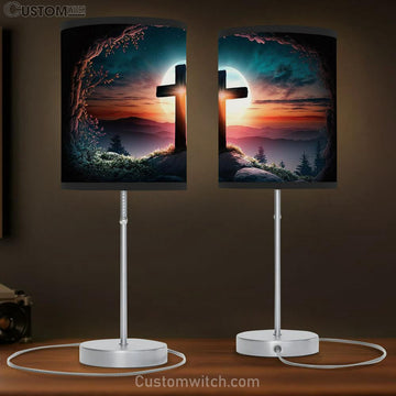 Cross Hill With Sun It Table Lamp Pictures - Faith Art - Christian Table Lamp Gift Decor