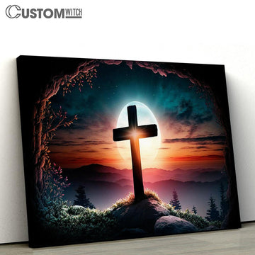 Cross Hill With Sun It Canvas Pictures - Faith Art - Christian Canvas Wall Art Decor