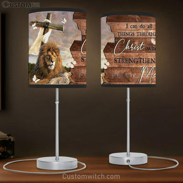 Cross, Lion Drawing, Lamp Of God, I Can Do All Things Through Christ Table Lamp