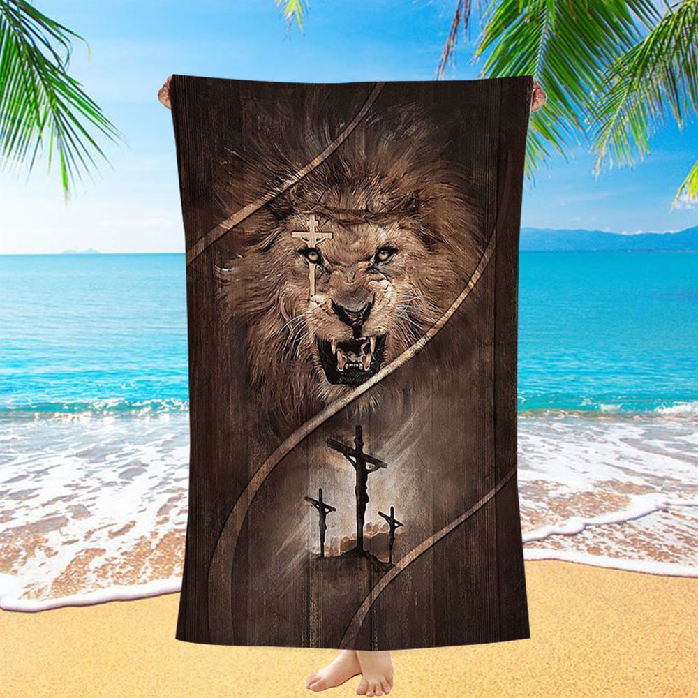 Cross Lion Of Judah Beach Towel - Christian Beach Towel - Bible Verse Beach Towel