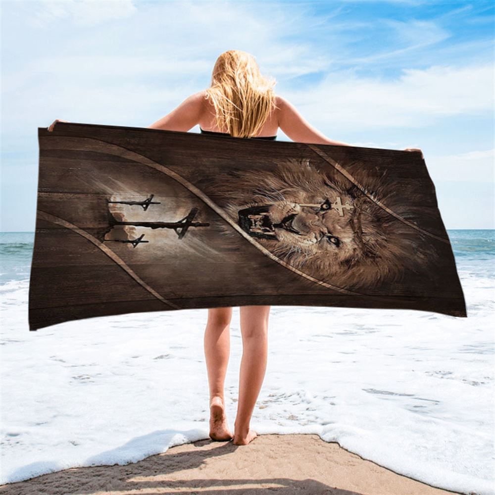 Cross Lion Of Judah Beach Towel - Christian Beach Towel - Bible Verse Beach Towel