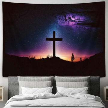 Cross Middle Forest Christianity Tapestry Pictures - Faith Art - Christian Tapestry Wall Art Decor