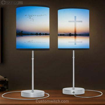 Cross Mountain Lake View Sunset Table Lamp Pictures - Faith Art - Christian Table Lamp Gift Decor