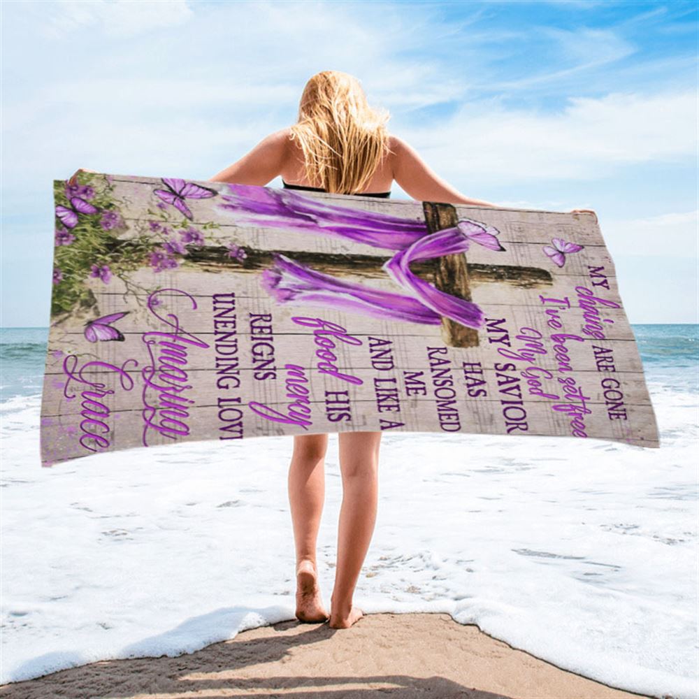 Cross My Chains Are Gone I&#39;ve Been Set Free My God Beach Towel - Christian Beach Towel - Religious Beach Towel