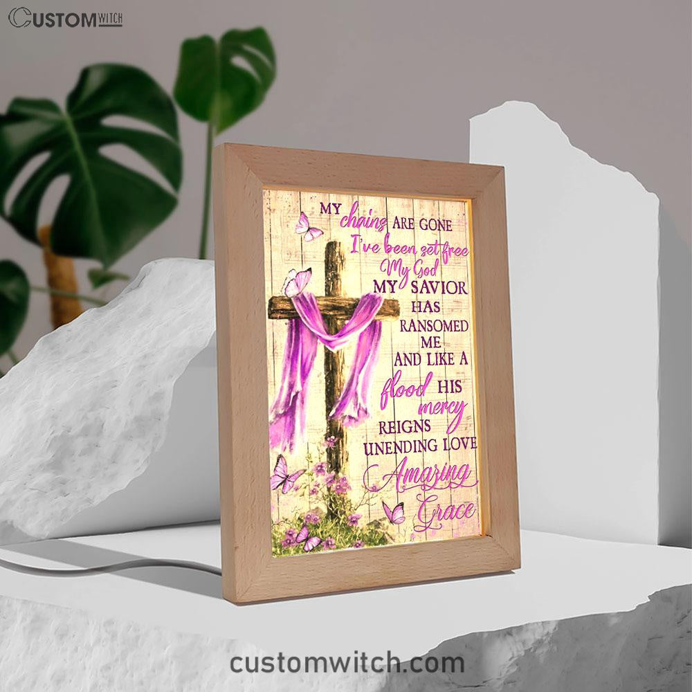 Cross My Chains Are Gone I've Been Set Free My God Frame Lamp Art - Christian Art Decor - Religious Gifts Night Light