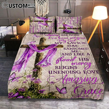 Cross My Chains Are Gone I&#39;ve Been Set Free My God Quilt Bedding Set Bedroom - Christian Bedroom Decor - Religious Quilt Bedding Set Prints