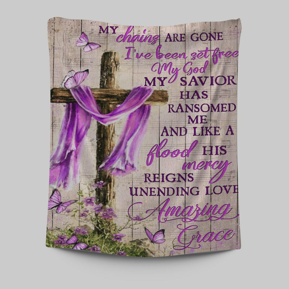 Cross My Chains Are Gone I&#39;ve Been Set Free My God Tapestry Wall Art - Christian Wall Art Decor - Religious Tapestries Wall Hanging Prints