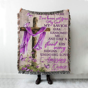 Cross My Chains Are Gone I&#39;ve Been Set Free My God Woven Throw Blanket - Christian Throw Blanket Decor - Religious Woven Blanket Prints
