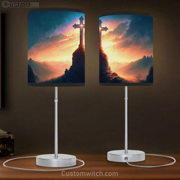 Cross On Calvary Hill Golgotha Mountain Table Lamp Pictures - Faith Art - Christian Table Lamp Gift Decor