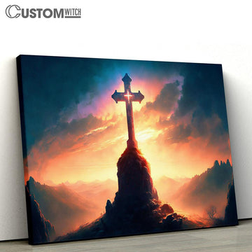 Cross On Calvary Hill Golgotha Mountain Canvas Pictures - Faith Art - Christian Canvas Wall Art Decor