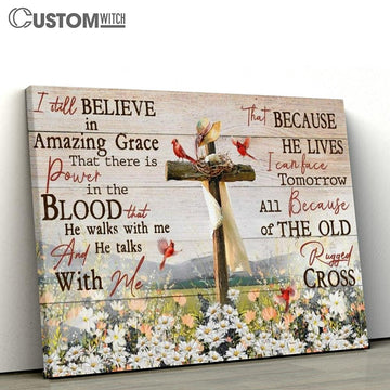 Cross Symbol, Daisy Field, Cardinal, I Still Believe In Amazing Grace Canvas Poster