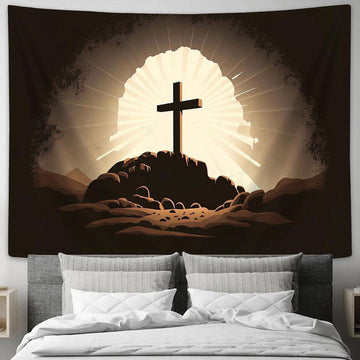 Cross With Empty Tomb Resurrection Jesus Christ Tapestry Pictures - Faith Art - Christian Tapestry Wall Art Decor