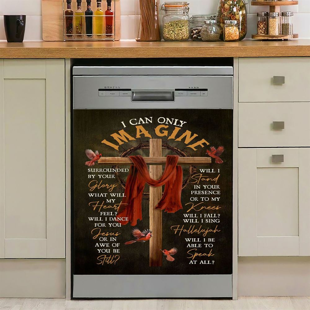 Cross With Red Cloth I Can Only Imagine Dishwasher Cover, Christian Dishwasher Magnet Cover, Religious Kitchen Decor