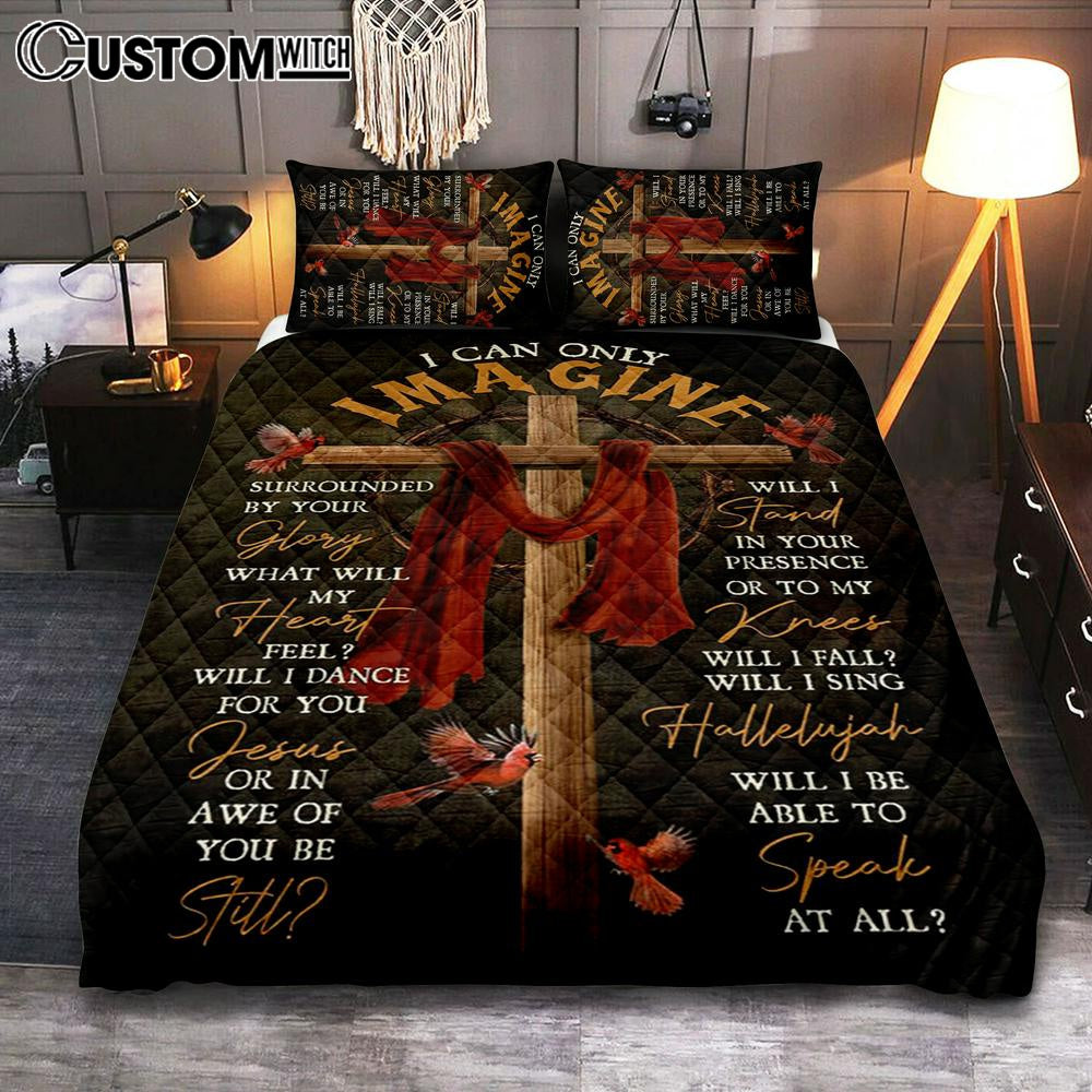 Cross With Red Cloth I Can Only Imagine Quilt Bedding Set Bedroom - Christian Quilt Bedding Set Prints - Religious Cover Twin Bedding Decor