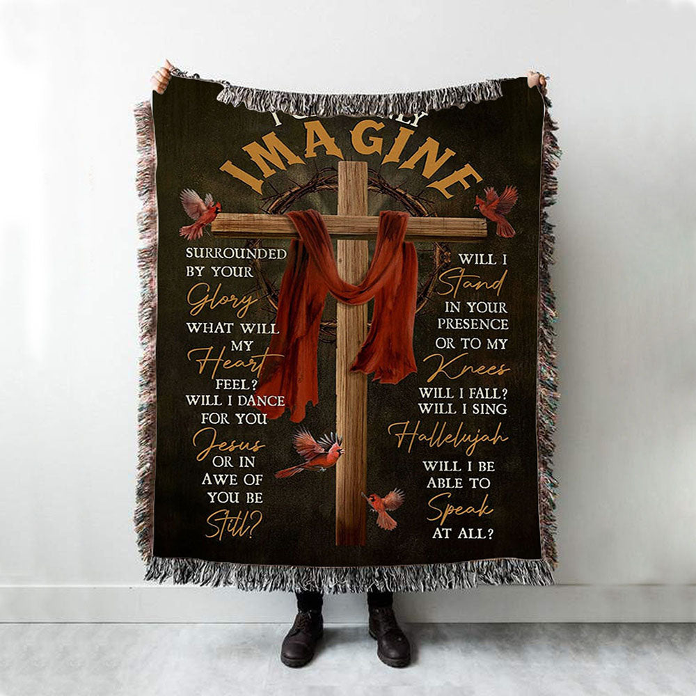 Cross With Red Cloth I Can Only Imagine Woven Throw Blanket - Christian Woven Blanket Prints - Religious Boho Blanket