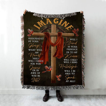 Cross With Red Cloth I Can Only Imagine Woven Throw Blanket - Christian Woven Blanket Prints - Religious Boho Blanket