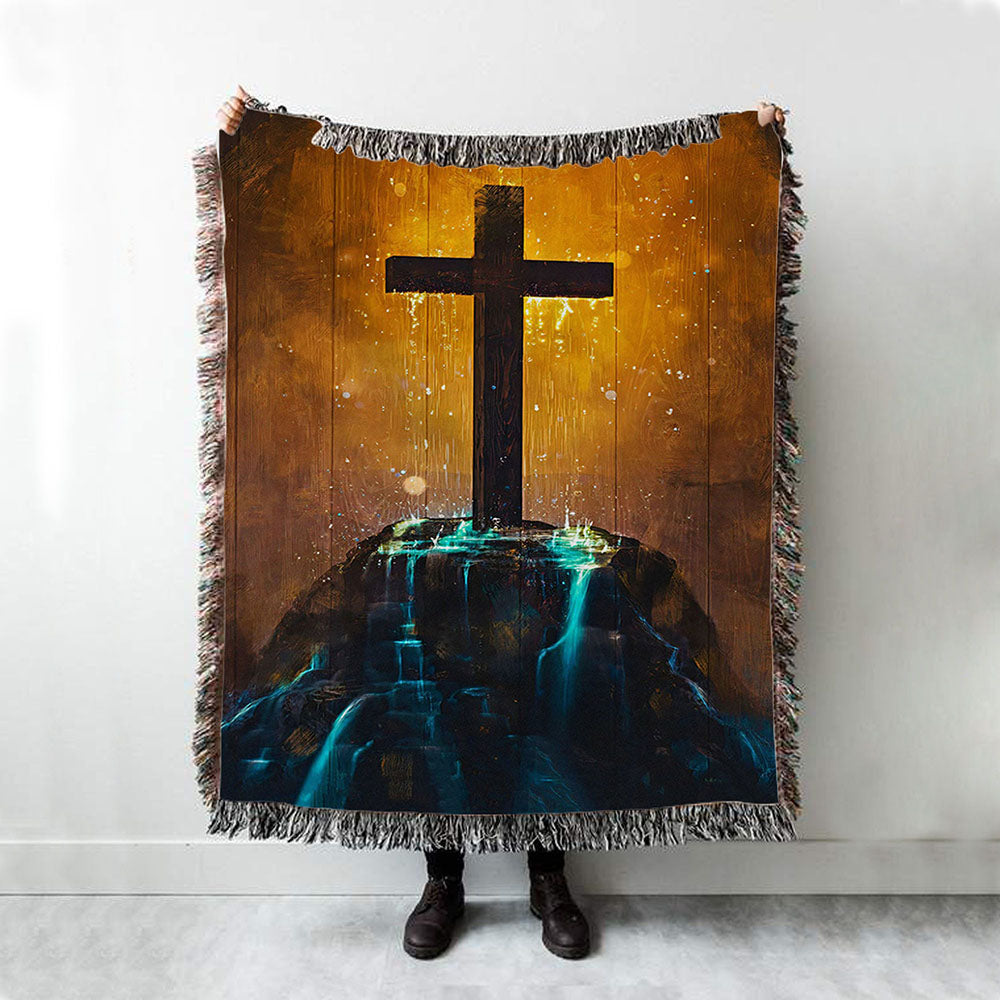 Cross Woven Throw Blanket - Christian Wall Woven Blanket - Religious Woven Blanket Prints