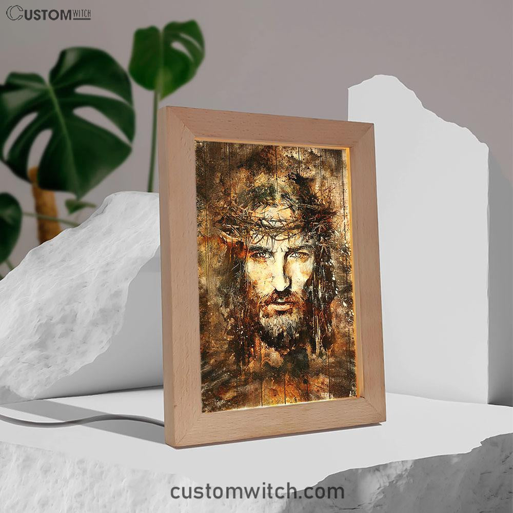 Crown Of Thorns Jesus Face Frame Lamp Art - Bible Verse Art - Christian Inspirational Decor