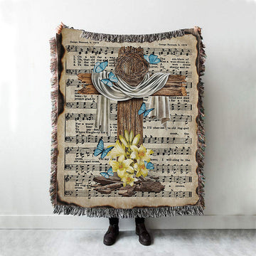 Crown Of Thorns Song Lyrics The Old Rugged Cross Woven Throw Blanket - Christian Throw Blanket Decor - Religious Woven Blanket Prints