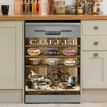 Cup Of Coffee Christ Offer Forgiveness For Everyone Everywhere Dishwasher Cover, Bible Verse Dishwasher Magnet Cover, Christian Kitchen Decor