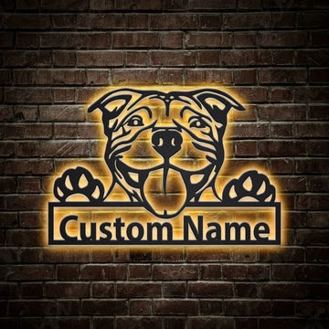 Custom American Pit Bull Dog Metal Sign, Led Lights American Pit Bull Dog Sign, Dog Lover Gift, Dog Wall Sign, Home Decor Sign