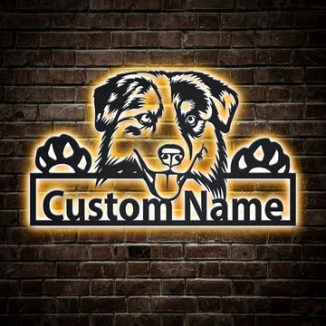 Custom Australian Shepherd Dog Metal Sign, Led Lights Australian Shepherd Metal Sign, Dog Lover Gift, Dog Wall Sign, Home Decor Sign