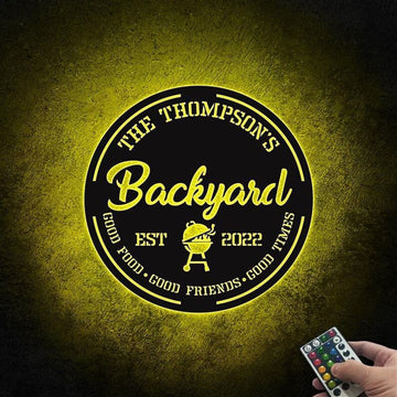 Custom Bakcyard Metal Sign, Led Light Backyard Bar And Grill Sign, Anniversary Gift, Home Decor Sign, Outdoor Sign, Wall Hanging Art