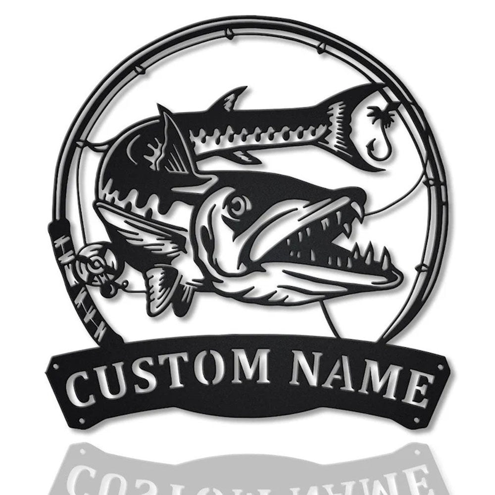 Custom Barracudas Fishing Fish Pole Monogram Metal Sign, Anniversary Gift, Home Decor Sign, Outdoor Sign, Wall Hanging Art