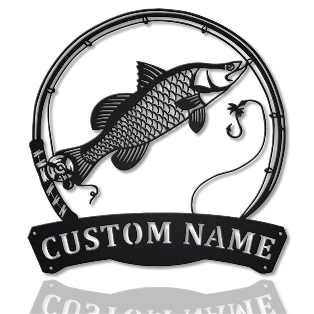 Custom Barramundi Fish Pole Monogram Metal Sign, Led Lights Barramundi Fish Metal Sign, Anniversary Gift, Home Decor Sign, Outdoor Sign