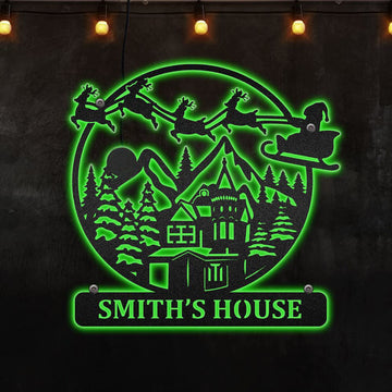 Custom Christmas Scene SkiingMetal Wall Art RGB Led light backlit, Christmas Gift, Christmas Home Decor Sign, Christmas Outdoor Metal Sign