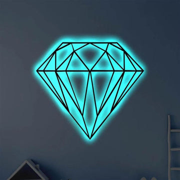 Custom Diamond LED Metal Art Sign, Light Up Geometric Diamond Metal Sign, Anniversary Gift, Home Decor Sign, Outdoor Sign, Wall Hanging Art