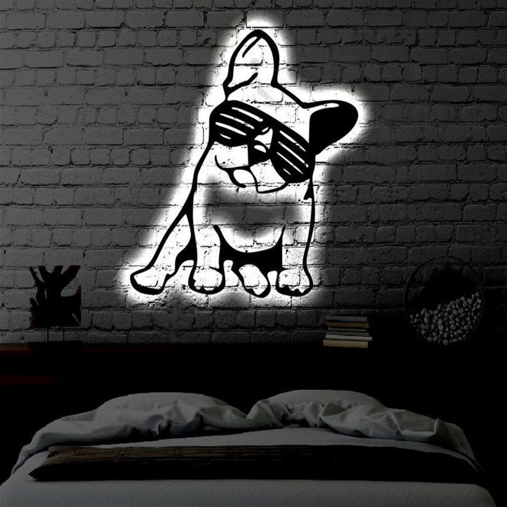 Custom Dog LED Metal Art Sign, Light Up Bulldog Metal Sign, Dog Lover Gift, Dog Wall Sign, Home Decor Sign
