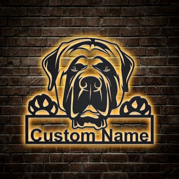 Custom English Mastiff Dog Metal Sign, Led Lights Mastiff Dog Sign, Dog Lover Gift, Dog Wall Sign, Home Decor Sign