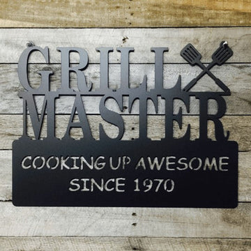 Custom Grill Master Date Sign, Cut Metal Sign, Metal House Sign, Anniversary Gift, Home Decor Sign, Outdoor Sign, Wall Hanging Art