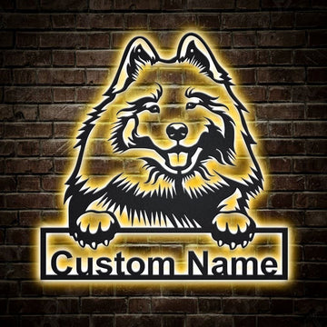 Custom Keeshond Dog Metal Sign, Led Lights, Dog Lover Gift, Dog Wall Sign, Home Decor Sign