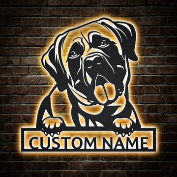 Custom Mastiff Dog Metal Sign, Led Lights Mastiff Dog Sign, Dog Lover Gift, Dog Wall Sign, Home Decor Sign