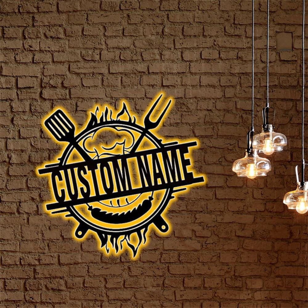 Custom Metal BBQ Sign, Led BBQ Sign, Grilling Sign, Anniversary Gift, Home Decor Sign, Outdoor Sign, Wall Hanging Art