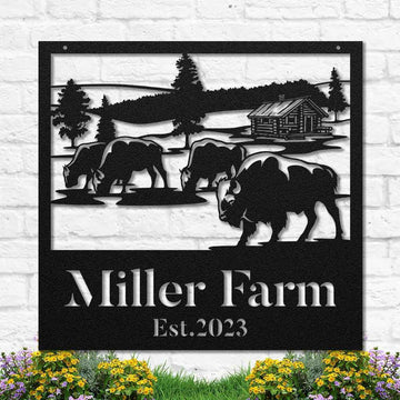 Custom Metal Farm Sign, Bison Cow Ranch Hanging Metal Sign, Gift Ideas For Farm Woman, Large Metal Outdoor Signs, Outdoor Metal Sign Frames