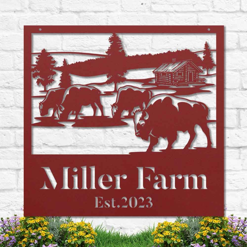 Custom Metal Farm Sign, Bison Cow Ranch Hanging Metal Sign, Gift Ideas For Farm Woman, Large Metal Outdoor Signs, Outdoor Metal Sign Frames