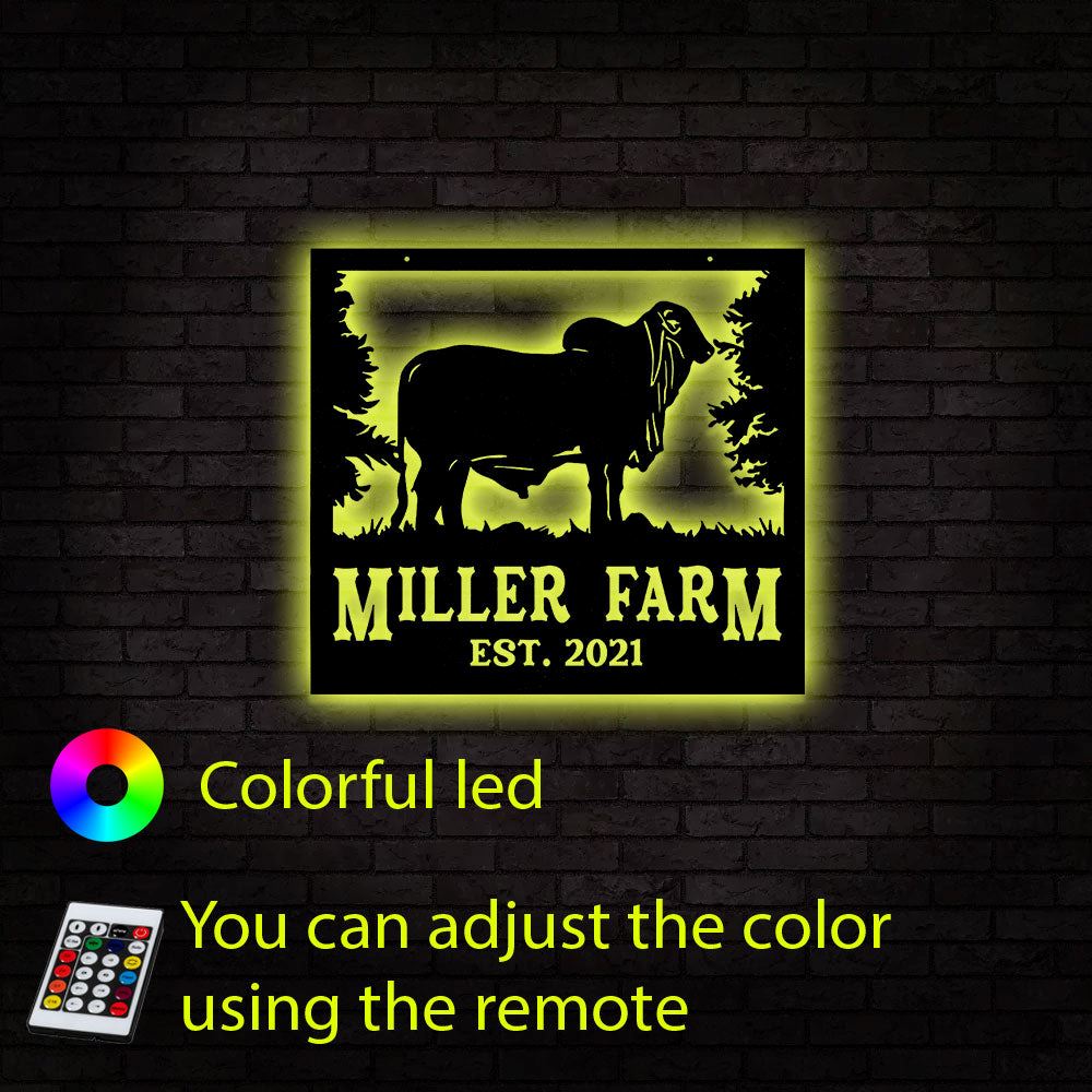 Custom Metal Farm Sign, Brahman Cattle Cow Outdoor Farmhouse Ranch Front Gate Wall Decor Art, Gift Ideas For Farm Woman, Outdoor Metal Sign Frames